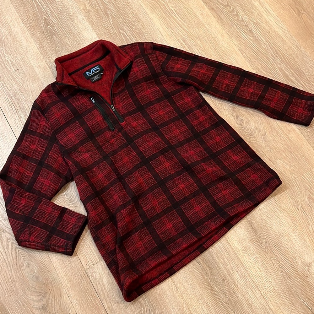 NWT Mack Russo Men's Red/Black Plaid Zip-Up Fleece Sweater SZ XXL